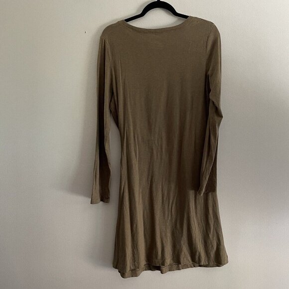 Aerie Women L Olive Green Cotton Casual Long Sleeve Side Tie T-Shirt Dress - Picture 12 of 12